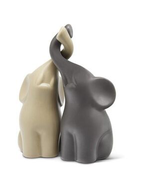 Ceramic Elephant Figurine Set Beige Grey Love Decor Gift for Her Home Table